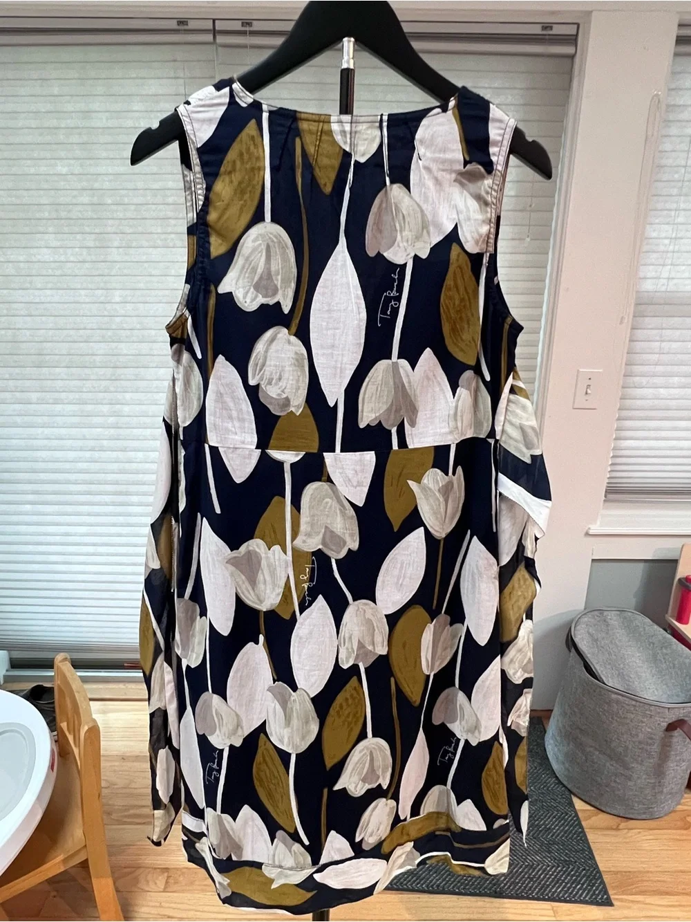 Tory Burch Sleeveless Floral Navy/Ivory Tulip Print Dress Tie Waist Size 4